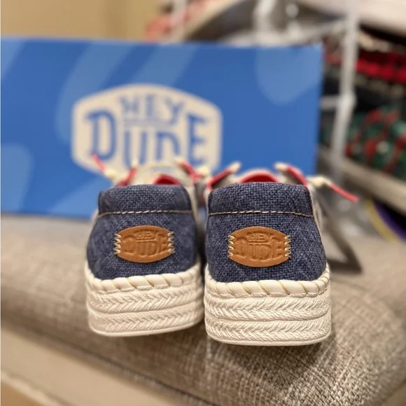 Hey Dude Women’s  Striped Blue Shoes - Picture 3 of 4